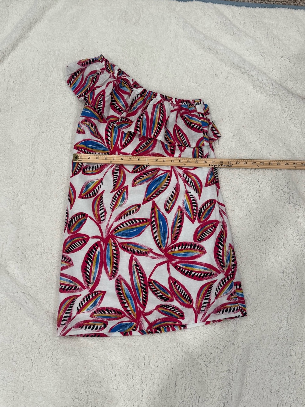 J. Crew One-Shoulder Leaf-Print Shift Dress in Pink & Blue Size Small NWT - Picture 5 of 10